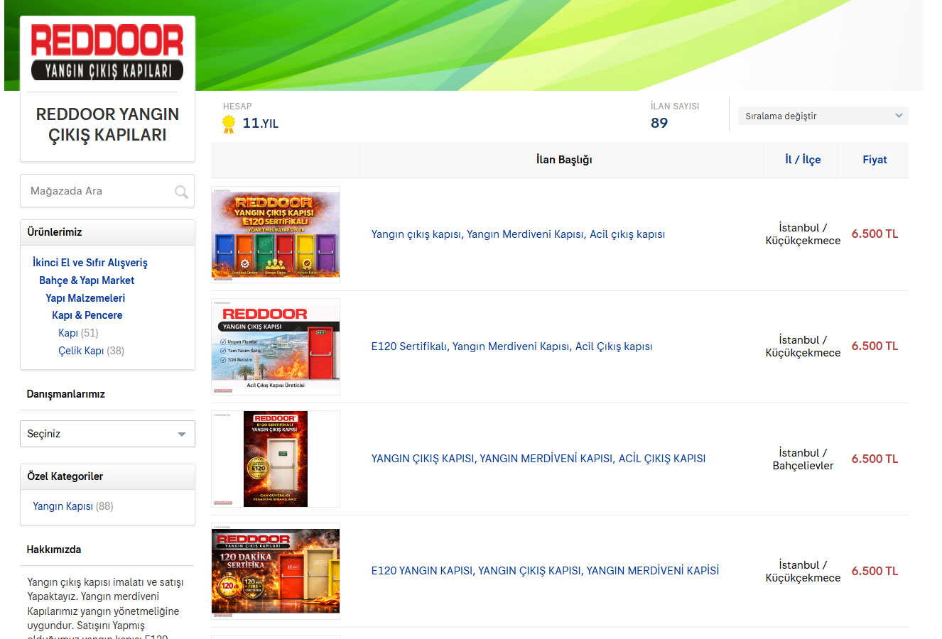 Yangın Kapısı Sahibinden, Yangın Çıkış Kapısı Sahibinden, Yangın Merdiveni Kapısı Sahibinden